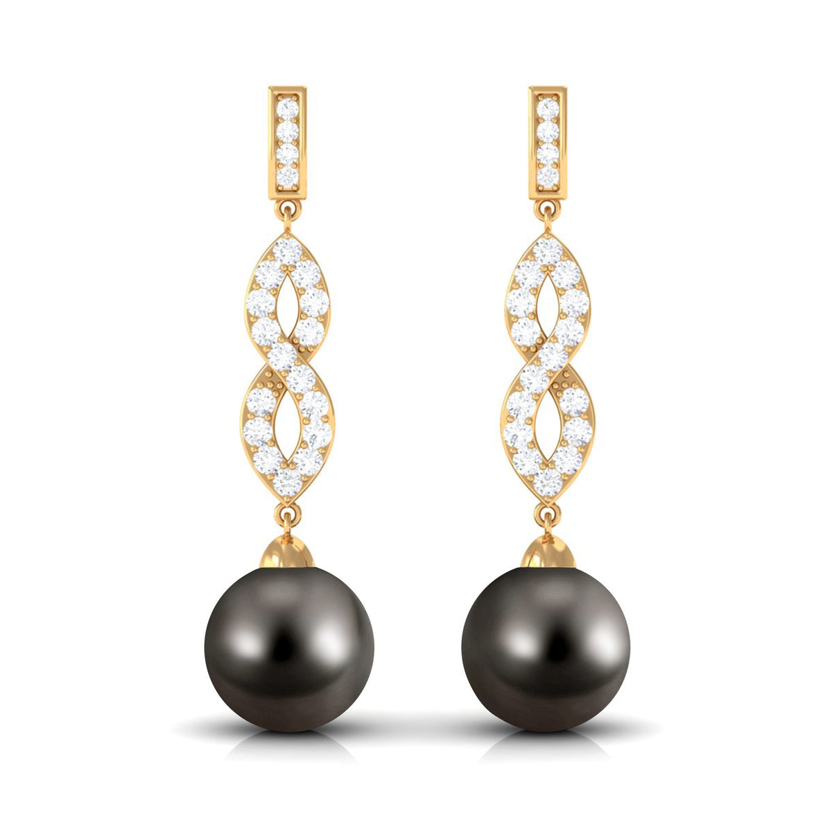 Cultured 15 Carat Tahitian Pearl Dangle Earrings with Diamond Infinity Knot