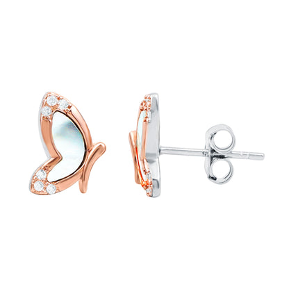 Natural Mother of Pearl Butterfly Wings Earrings in Silver