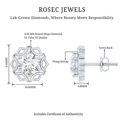 Lab Grown Diamond 1.9 Carat Stud Earrings With Screw Back