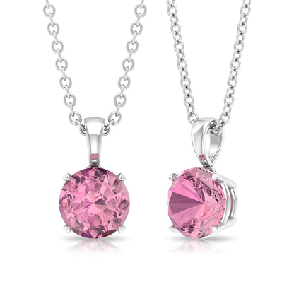 1 Carat Round Cut Pink Tourmaline Solitaire Necklace