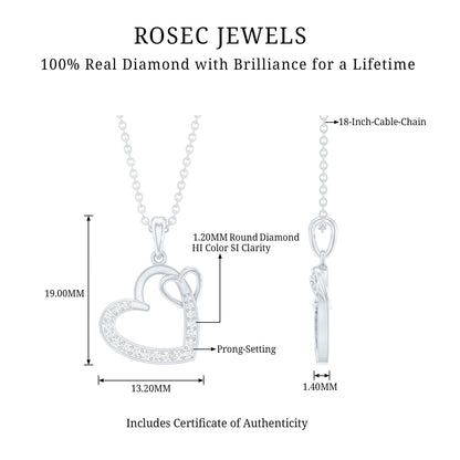 Natural Diamond Interlocked Heart Pendant Necklace