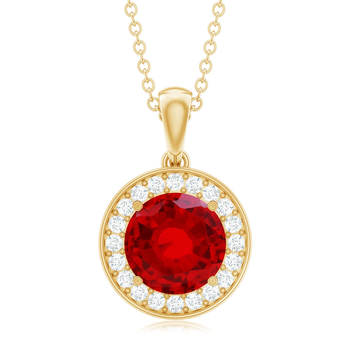 2.3 Carat Round Lab Grown Ruby and Diamond Halo Necklace