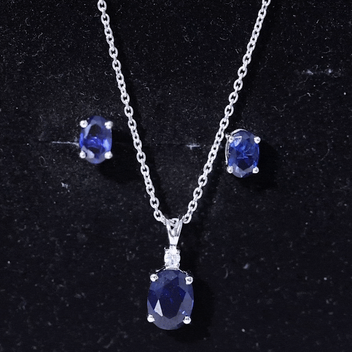 Sterling Silver Lab Grown Blue Sapphire Bridal Necklace and Earrings Set