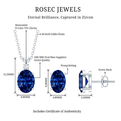 Sterling Silver Lab Grown Blue Sapphire Bridal Necklace and Earrings Set