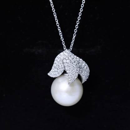 Certified Freshwater Pearl Bridal Necklace with Lab Diamond