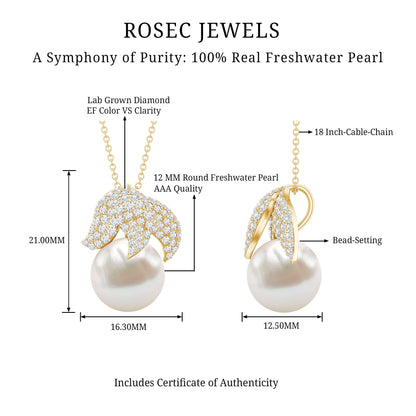 Certified Freshwater Pearl Bridal Necklace with Lab Diamond