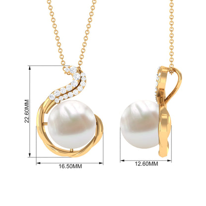 Freshwater Pearl Solitaire Pendant with Diamond