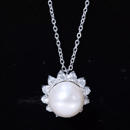 Freshwater Pearl and Moissanite Flower Chain Necklace