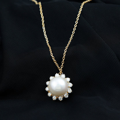 Freshwater Pearl and Moissanite Flower Chain Necklace