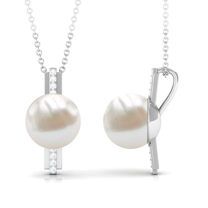 Freshwater Pearl Solitaire and Diamond Contemporary Pendant