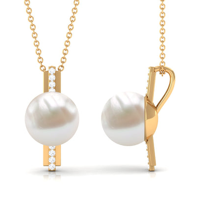 Freshwater Pearl Solitaire and Diamond Contemporary Pendant