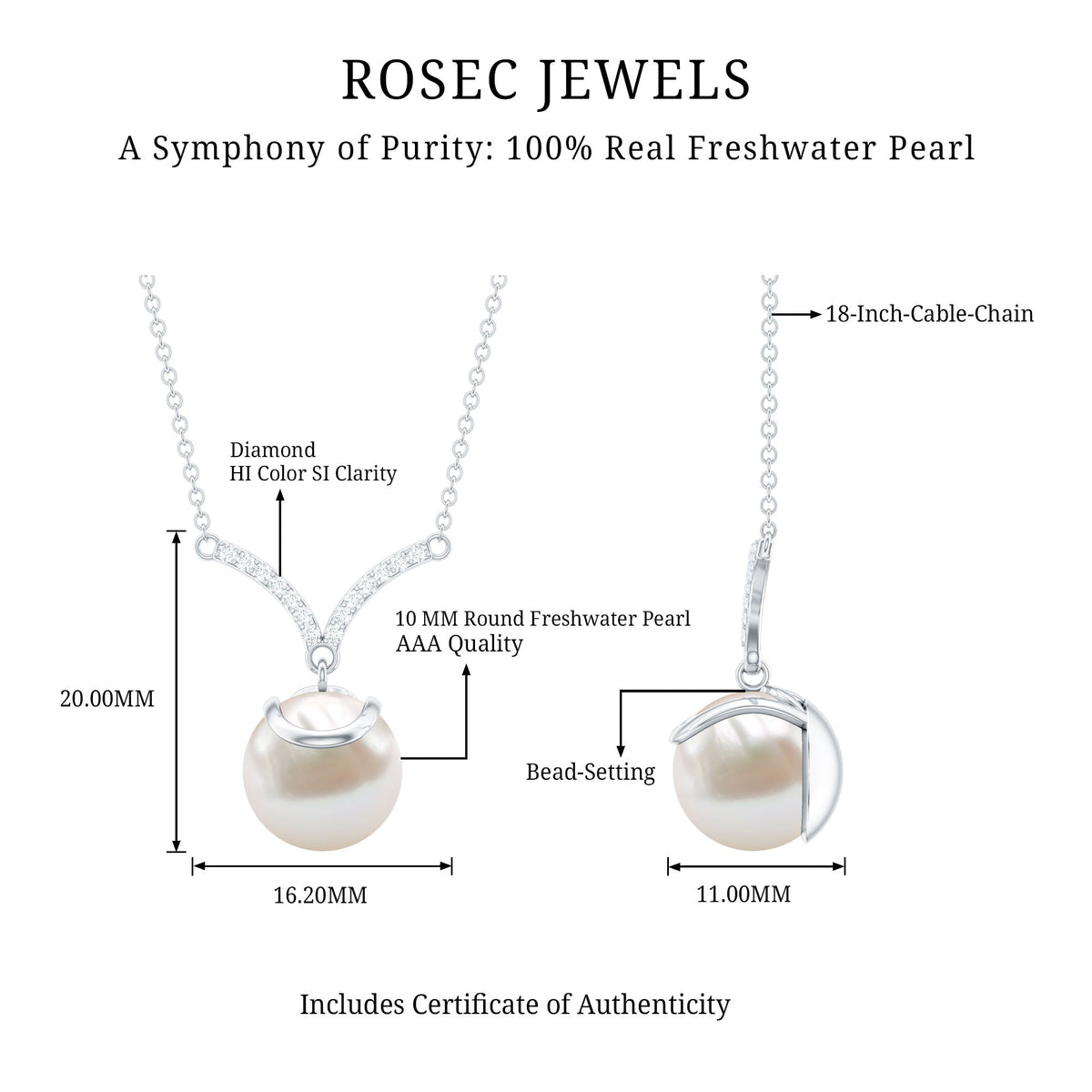 Real Freshwater Pearl Drop Necklace with Diamond
