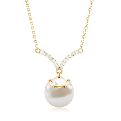 Real Freshwater Pearl Drop Necklace with Diamond