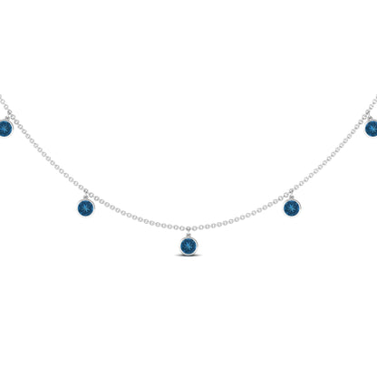 Real London Blue Topaz Station Necklace in Bezel Setting