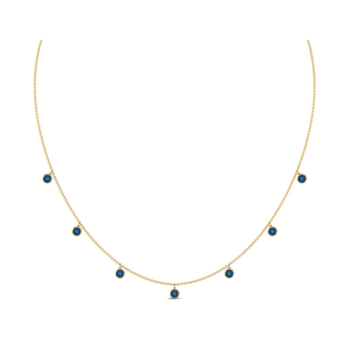 Real London Blue Topaz Station Necklace in Bezel Setting