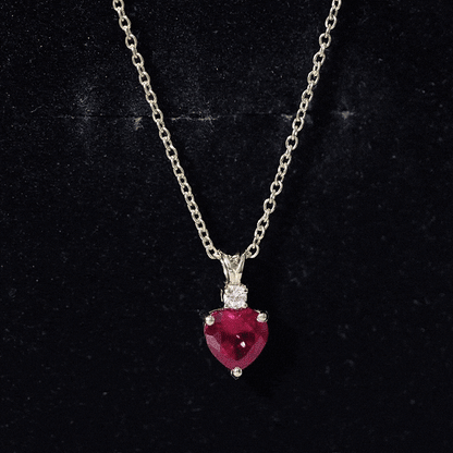 0.9 Carat Certified Lab Grown Ruby Heart Necklace with Diamond