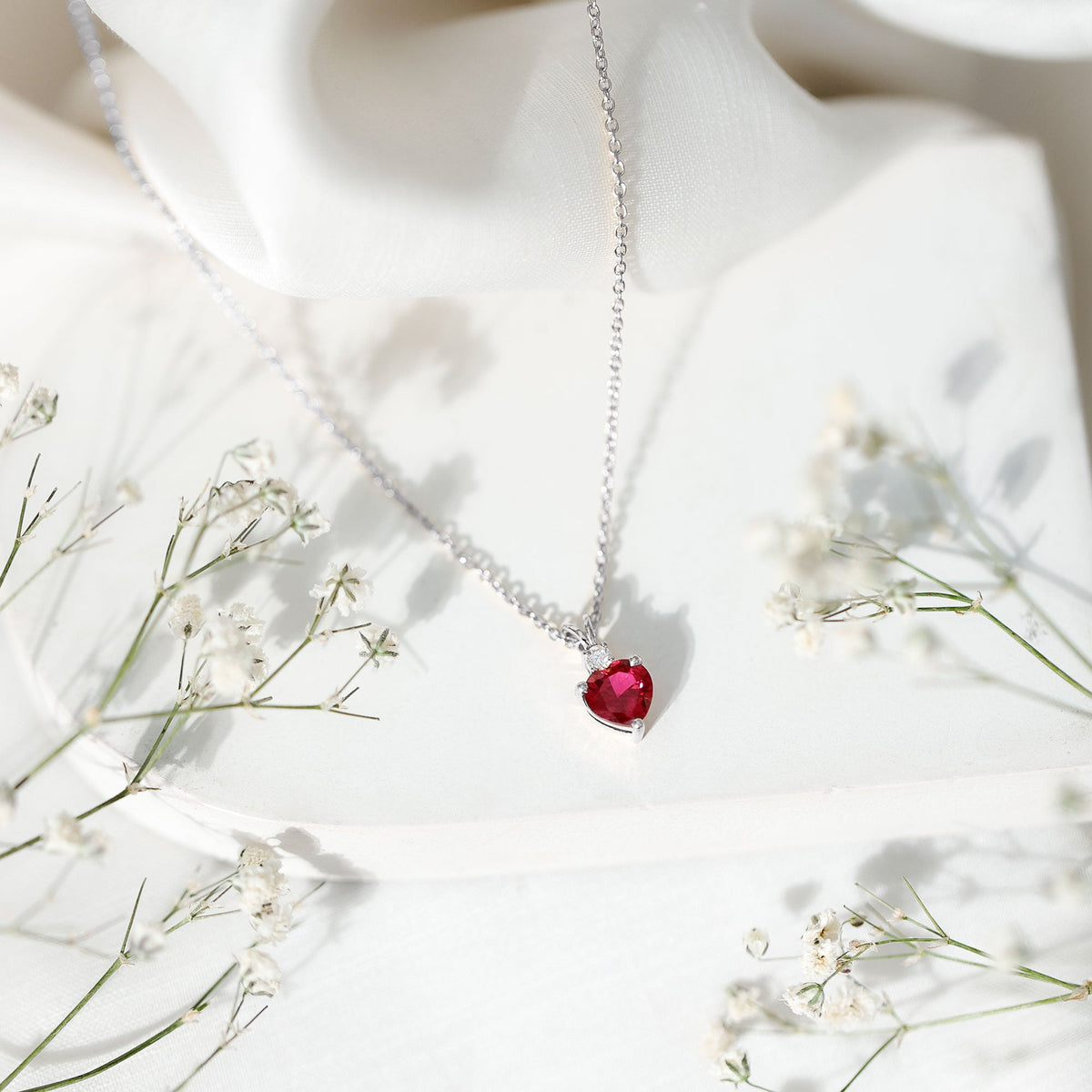 0.9 Carat Certified Lab Grown Ruby Heart Necklace with Diamond