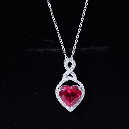 AAAA Quality 2 Carat Lab Grown Ruby Heart Infinity Necklace with Silver Chain