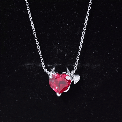 Lab Grown Ruby Devil Heart Necklace with Diamond