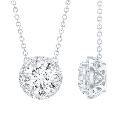 Certified Moissanite Halo Pendant Necklace in Prong Setting
