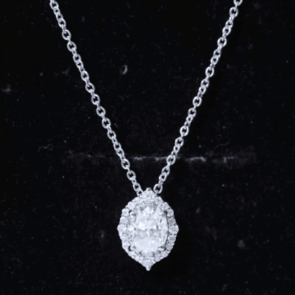 1.2 Carat Oval Shaped Lab Grown Diamond Wedding Necklace With Halo