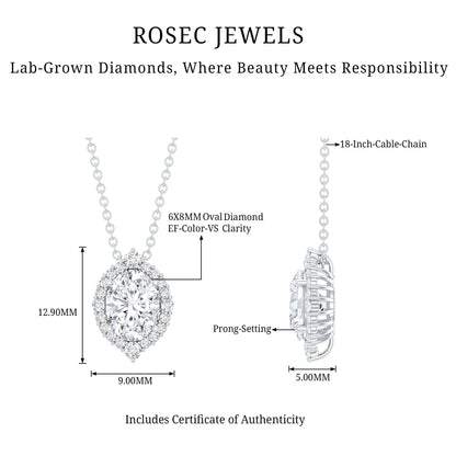 1.2 Carat Oval Shaped Lab Grown Diamond Wedding Necklace With Halo