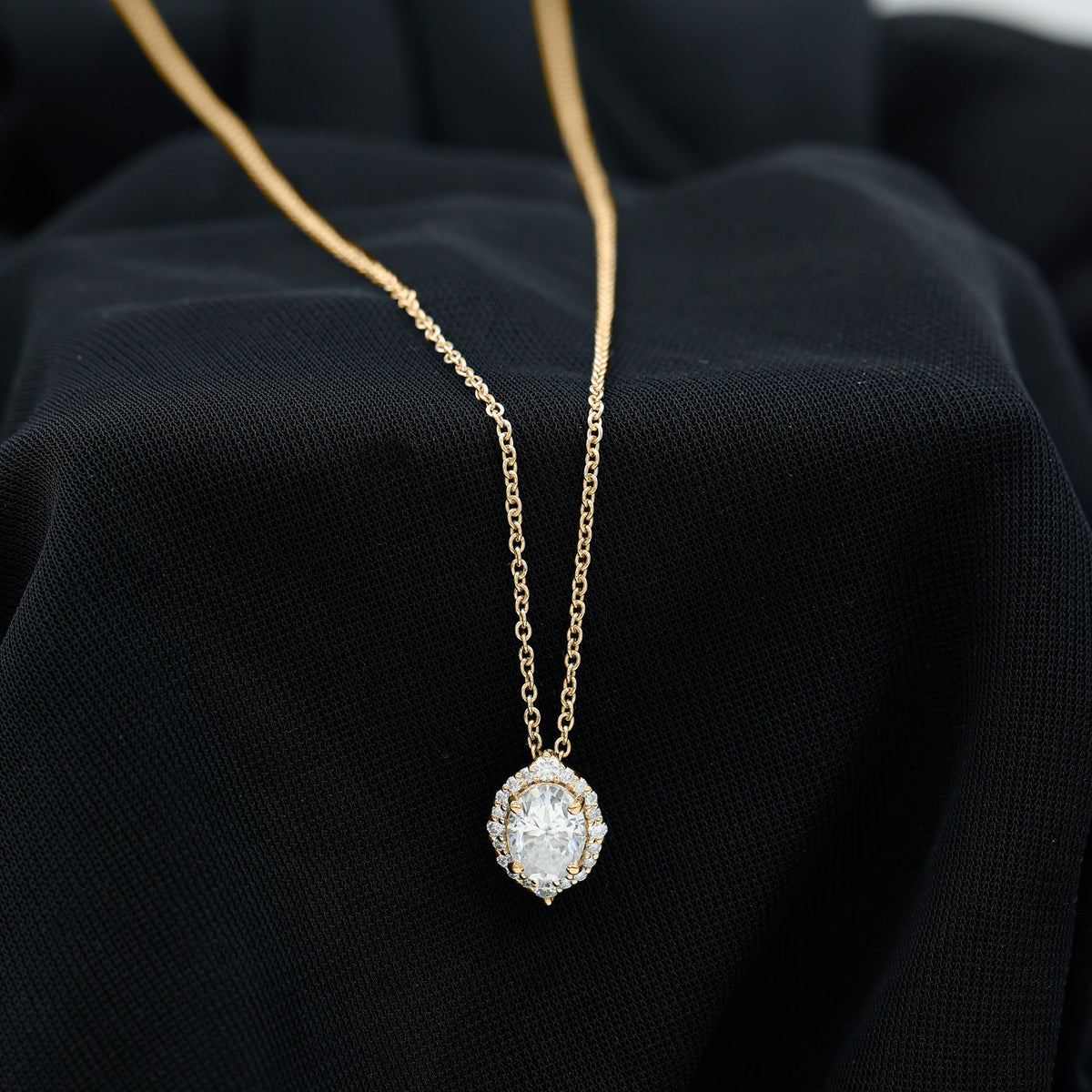 1.2 Carat Oval Shaped Lab Grown Diamond Wedding Necklace With Halo