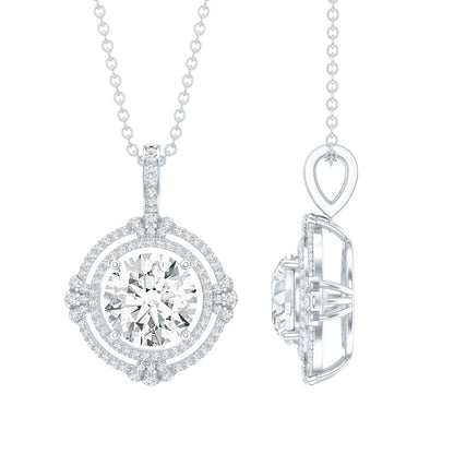 2 Carat Lab Grown Diamond Double Halo Necklace With Decorated Bail