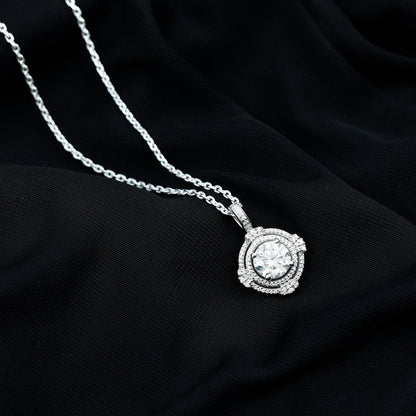 2 Carat Lab Grown Diamond Double Halo Necklace With Decorated Bail