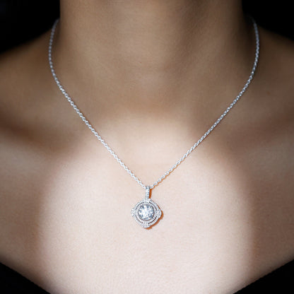 2 Carat Lab Grown Diamond Double Halo Necklace With Decorated Bail
