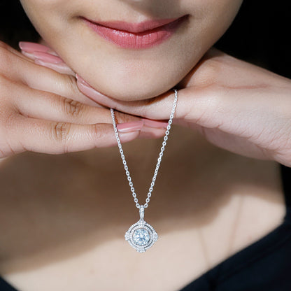 2 Carat Lab Grown Diamond Double Halo Necklace With Decorated Bail