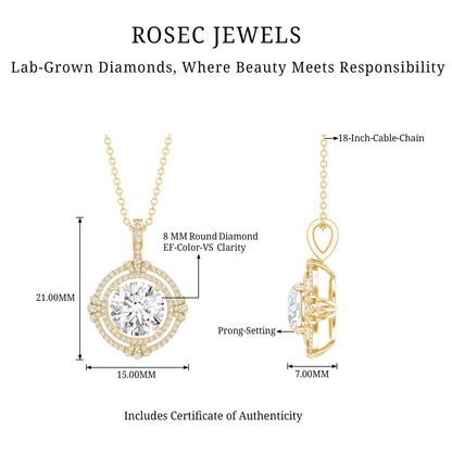 2 Carat Lab Grown Diamond Double Halo Necklace With Decorated Bail