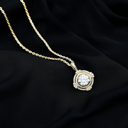 2 Carat Lab Grown Diamond Double Halo Necklace With Decorated Bail