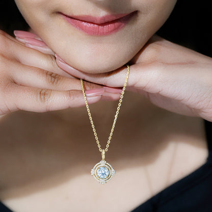 2 Carat Lab Grown Diamond Double Halo Necklace With Decorated Bail