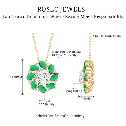 2 Carat Lab Grown Diamond Emerald Flower Bridal Necklace