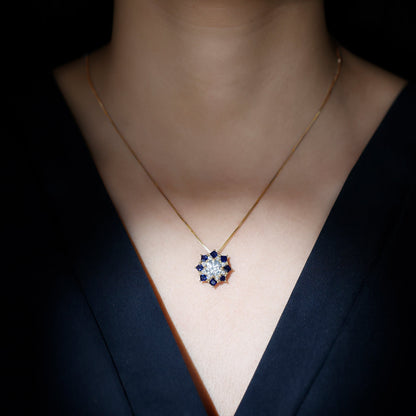 Lab Grown Diamond Art Deco Necklace With Blue Sapphire