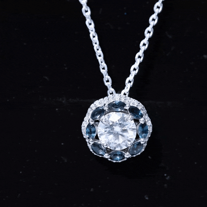 2 Carat Lab Grown Diamond Halo Necklace With London Blue Topaz