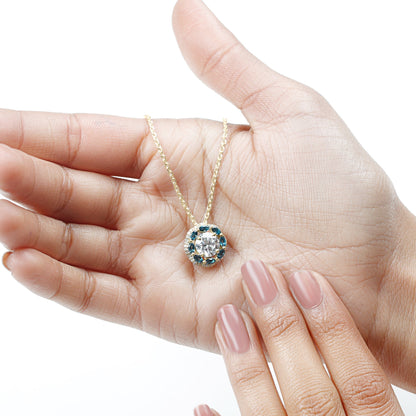 2 Carat Lab Grown Diamond Halo Necklace With London Blue Topaz