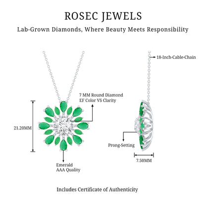 Certified 1.2 Carat Lab Grown Diamond Statement Necklace With Emerald