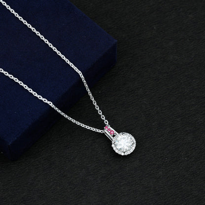 Certified MM Lab Grown Diamond Halo Necklace With Ruby Accent Bail