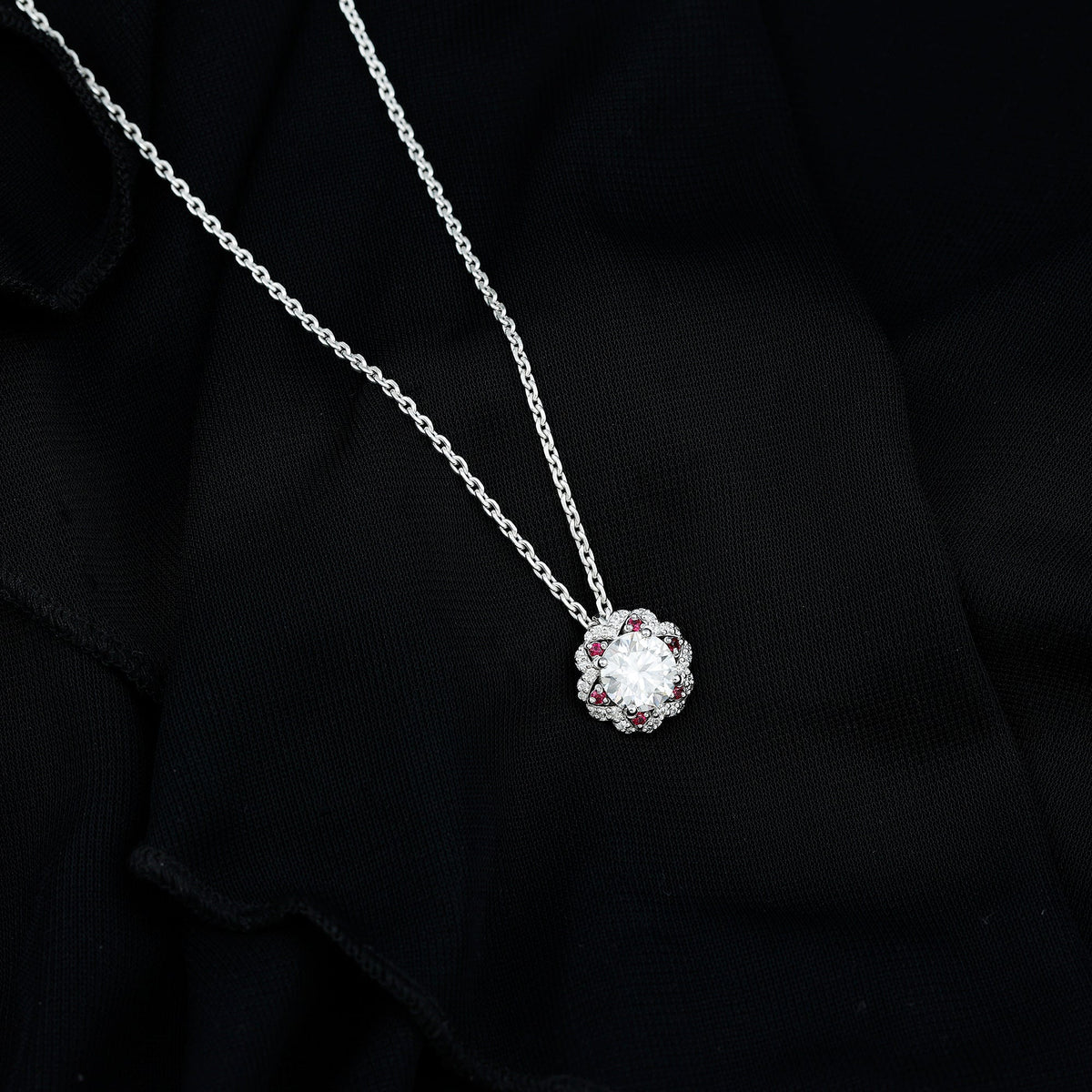 2 Carat Lab Grown Diamond Flower Statement Necklace With Ruby