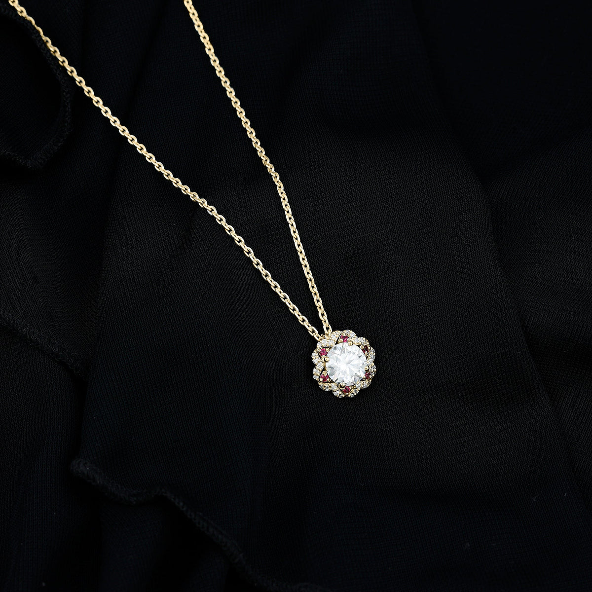 2 Carat Lab Grown Diamond Flower Statement Necklace With Ruby
