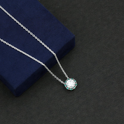 Certified Lab 2 Carat Round Diamond Halo Necklace With Emerald