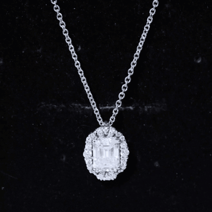 Certified 1.8 Carat Emerald Cut Lab Grown Diamond Statement Necklace With Halo