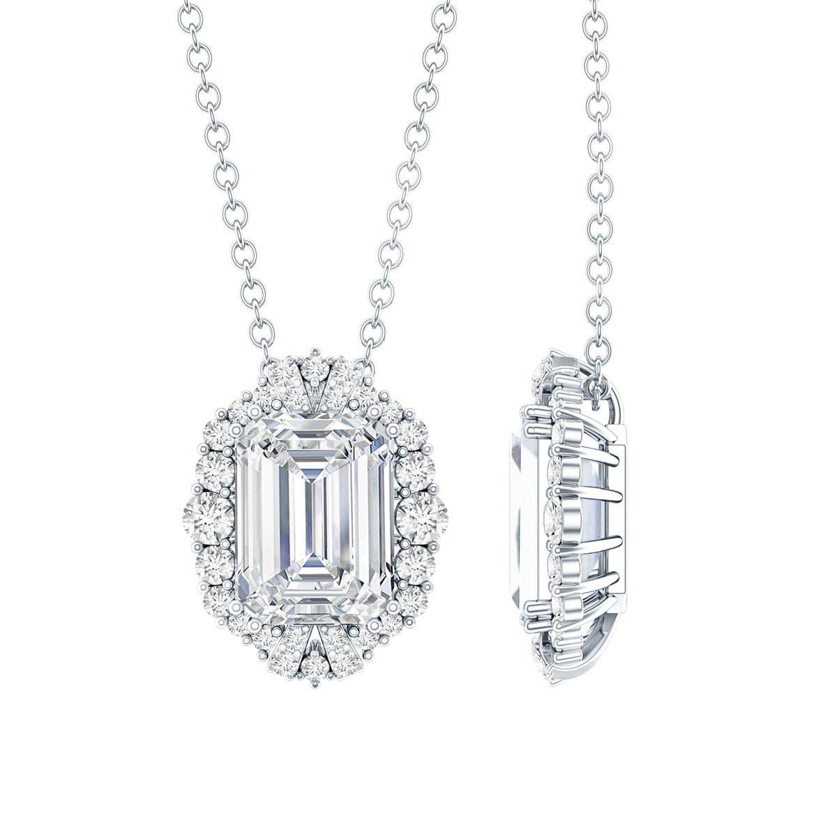 Certified 1.8 Carat Emerald Cut Lab Grown Diamond Statement Necklace With Halo