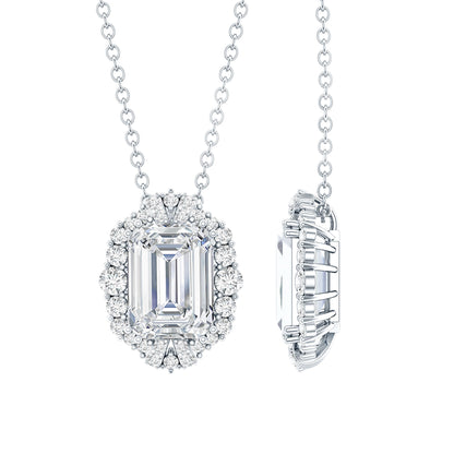 Certified 1.8 Carat Emerald Cut Lab Grown Diamond Statement Necklace With Halo