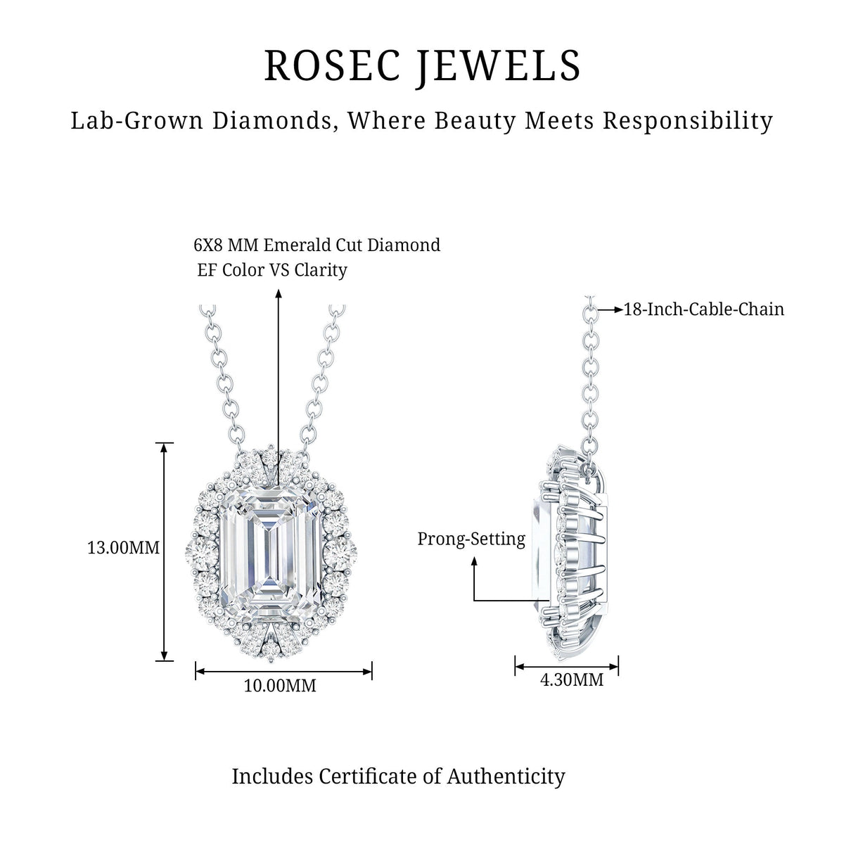 Certified 1.8 Carat Emerald Cut Lab Grown Diamond Statement Necklace With Halo