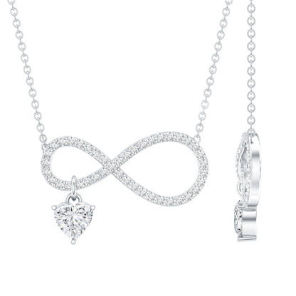 Pave Set Lab Grown Diamond Infinity Heart Charm Necklace