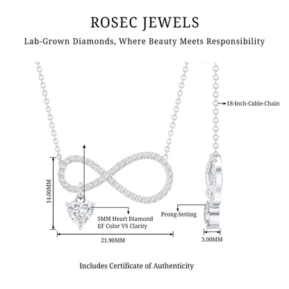 Pave Set Lab Grown Diamond Infinity Heart Charm Necklace