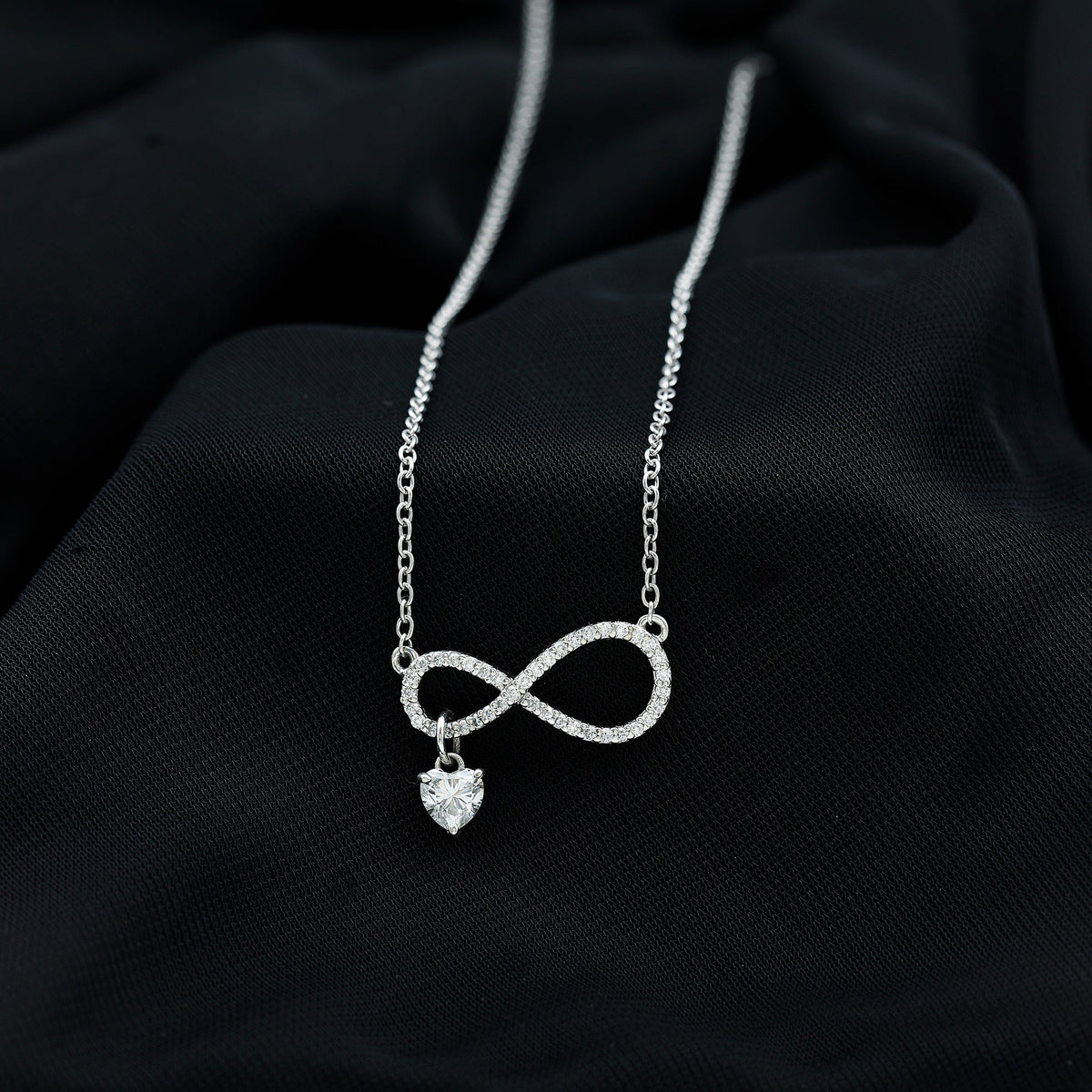 Pave Set Lab Grown Diamond Infinity Heart Charm Necklace